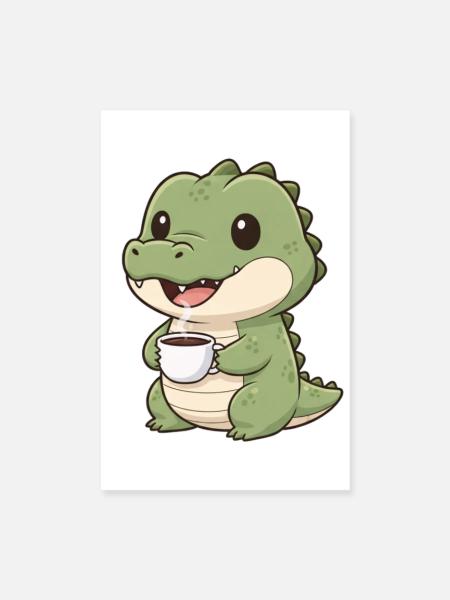 Krokodil mit Kaffee - Poster 20x30 cm - Weiß - Vorne