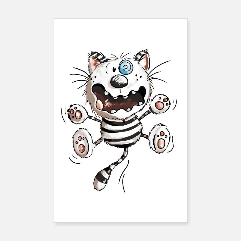 Crazy Cat - Funny Cats - Kitten - Comic-Fun Poster 8" x 12" (20x30 cm)