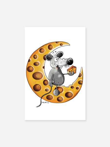 Maus liebt Käse - Poster 20x30 cm - Weiß - Vorne