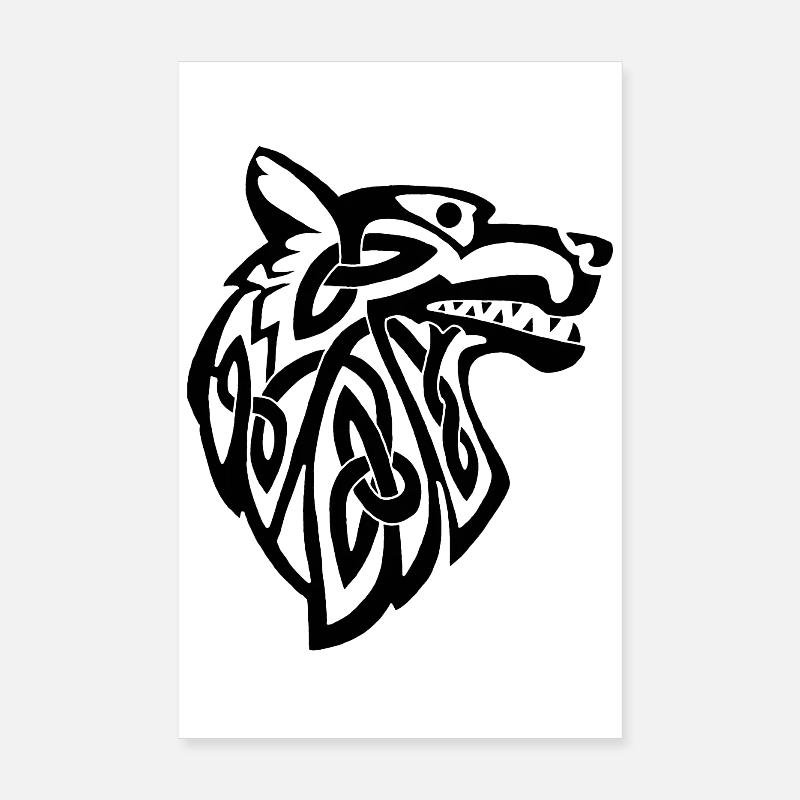 Wolf schwarz Wikinger - Poster 20x30 cm - Weiß