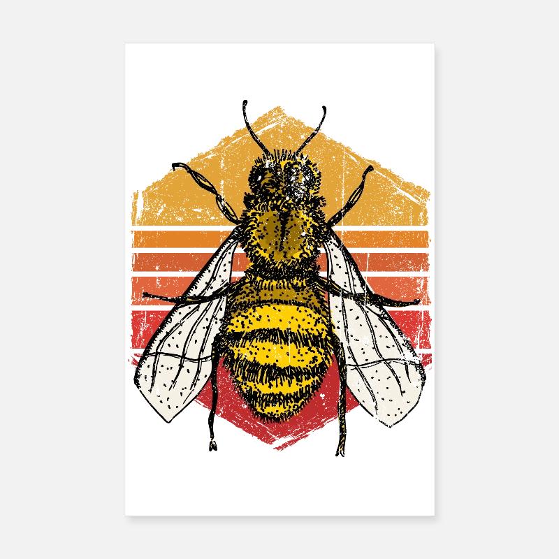 Sunset Bee Retro-Illustration Poster 20x30 cm