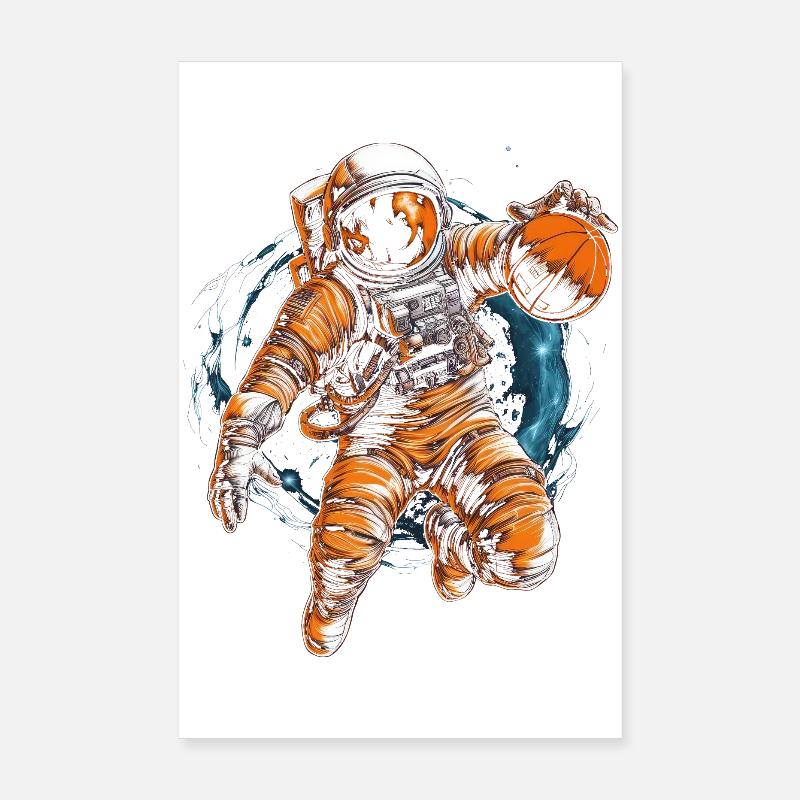 Astronaute jouant au basketball dans l’espace Graphiques Poster 20 x 30 cm