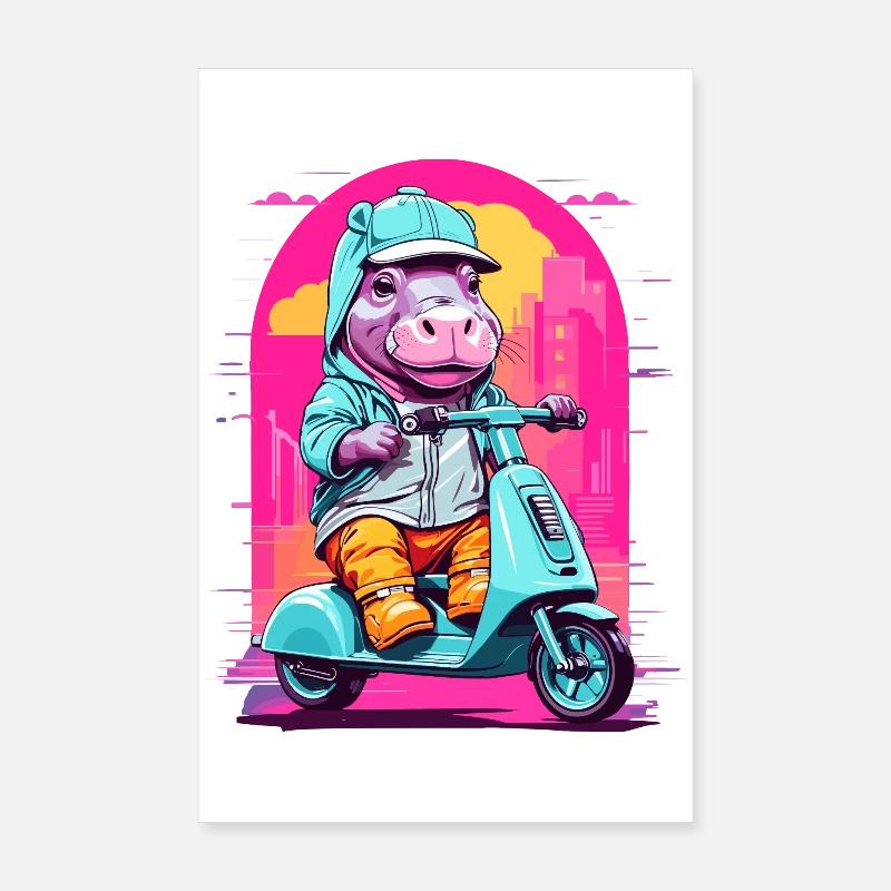 Nilpferd auf Roller Poster 20x30 cm
