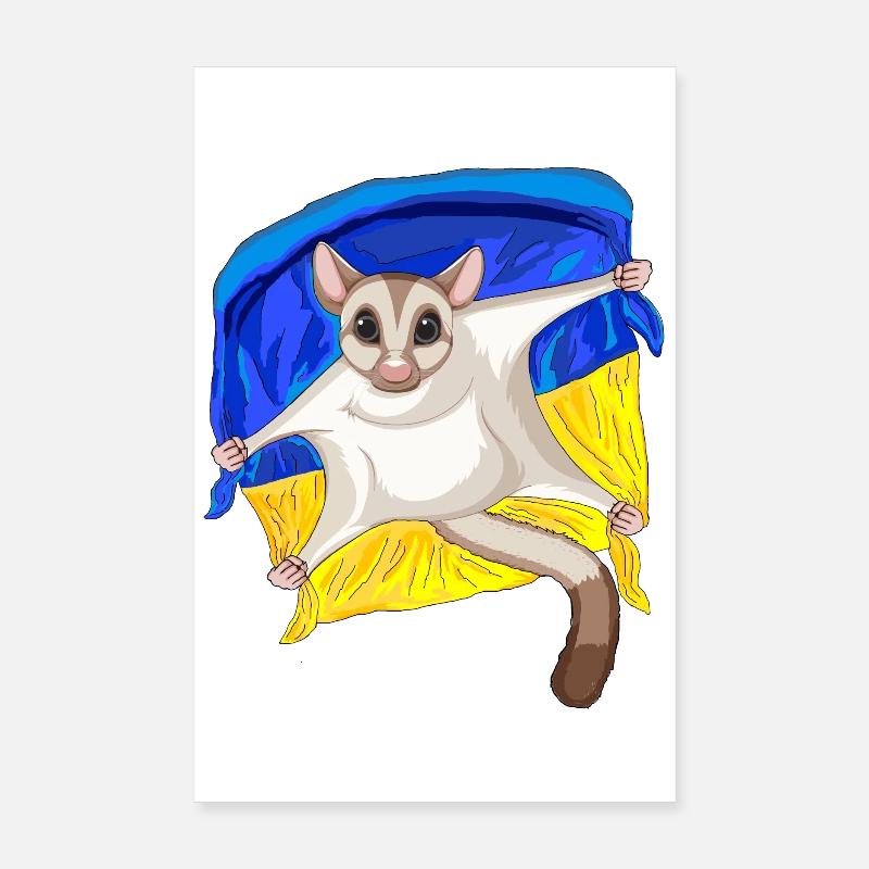 Cute Sugar Glider with Ukraine Flag Poster 8" x 12" (20x30 cm)