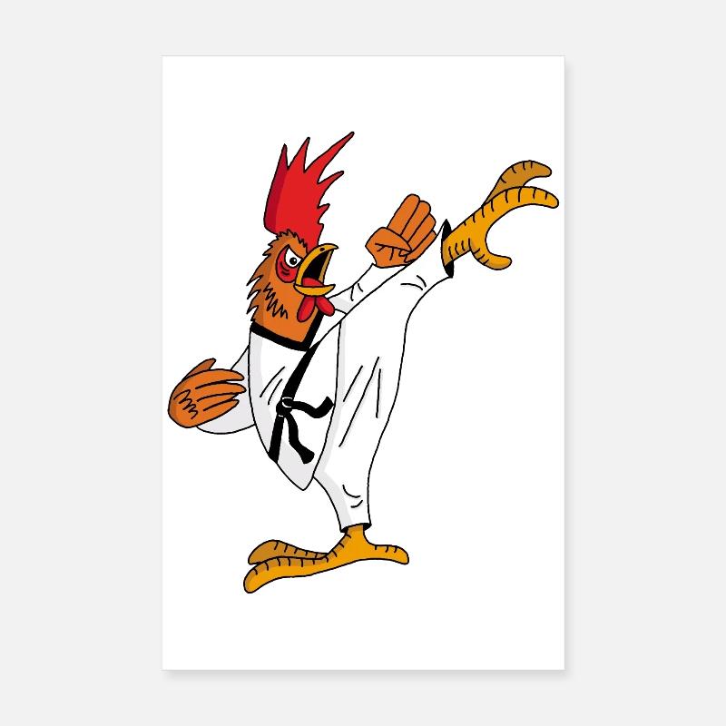 Coq et karaté - Poster 20 x 30 cm - blanc