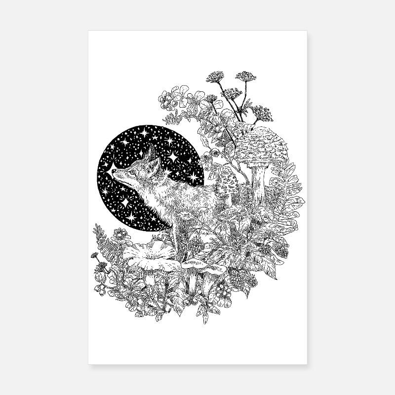 FOX & NIGHT SKY  Poster 8" x 12" (20x30 cm)