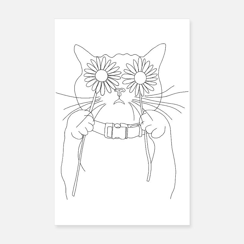 Katze mit Gänseblümchen Poster 20x30 cm