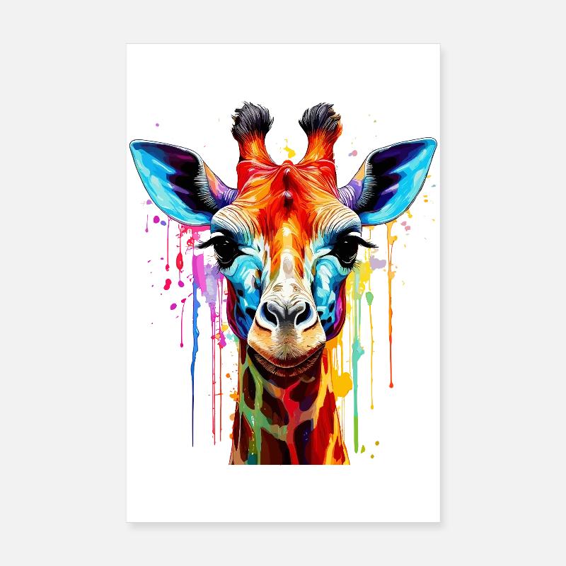 Lebendige Giraffe Farbexplosion Poster 20x30 cm