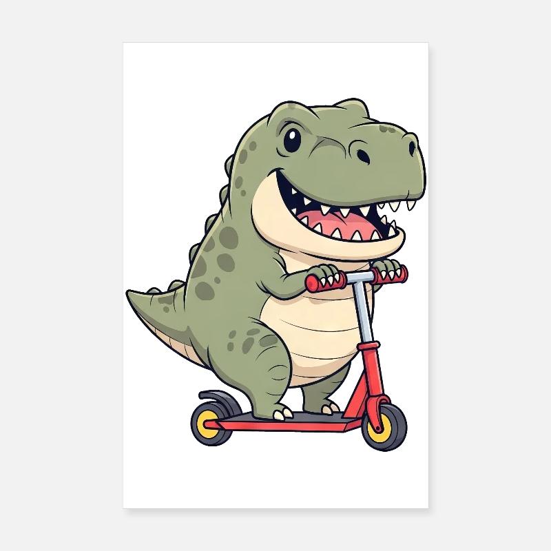 Mignon Dino T-Rex Dessin animé Scooter Scooter Joy Poster 20 x 30 cm
