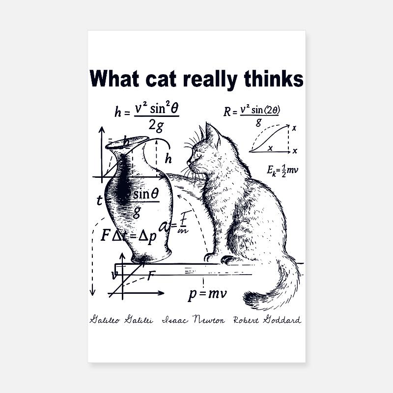 What Cats Really Thinks Funny Cat Physics Humor Poster 8" x 12" (20x30 cm)