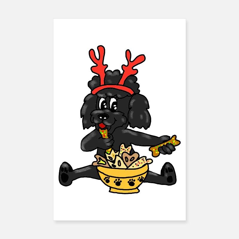Caniche de Noël avec des bois Poster 20 x 30 cm