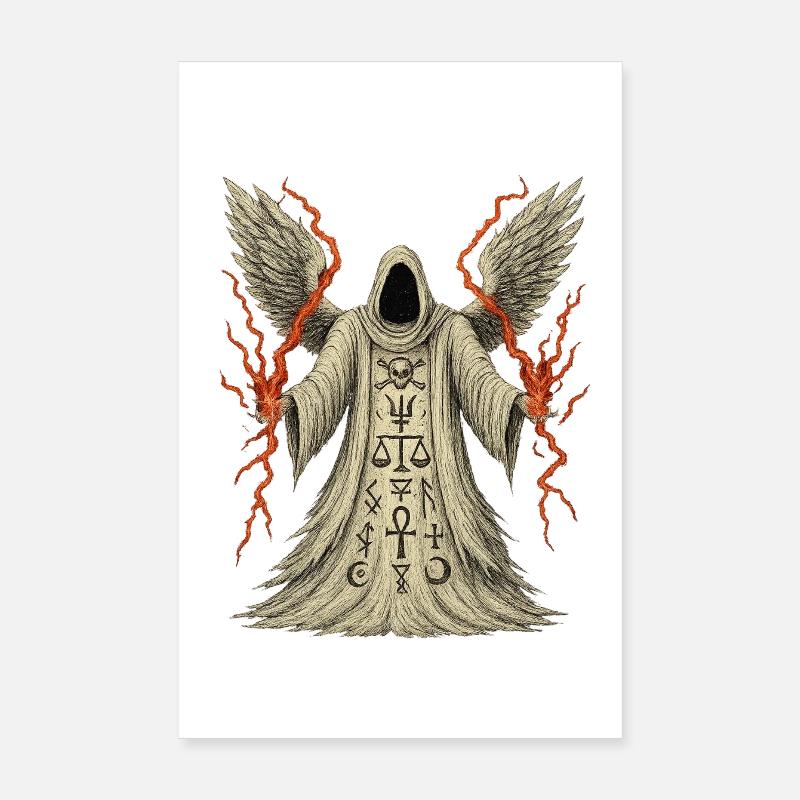 Sinistre à capuche avec ailes et runes Poster 20 x 30 cm