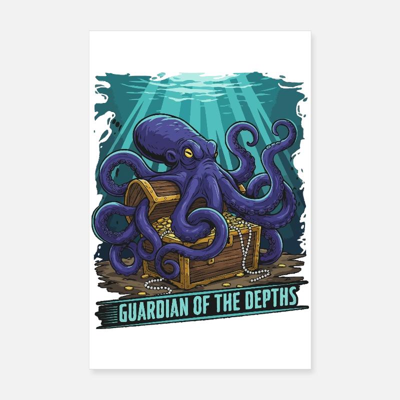 Deep Sea Guardian Octopus Treasure Poster 8" x 12" (20x30 cm)