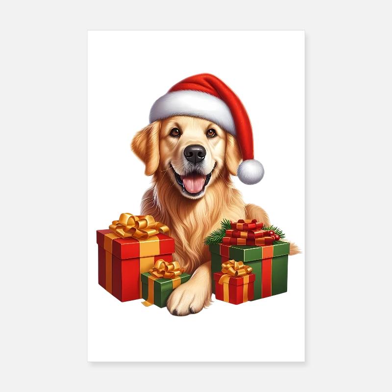 Chien de Noël avec des cadeaux Poster 20 x 30 cm