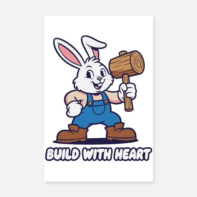 Lapin avec marteau – Motif de construction de cœur Poster 20 x 30 cm