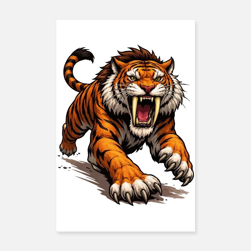 Comic Tiger Attack Poster 8" x 12" (20x30 cm)