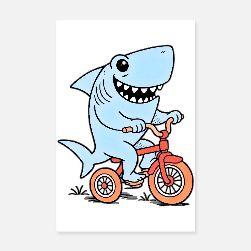 Blauer Hai auf Fahrrad Poster 20x30 cm