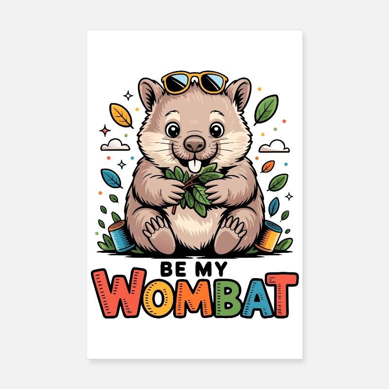 Wombat mit Blättern und Sonnenbrille Poster 20x30 cm