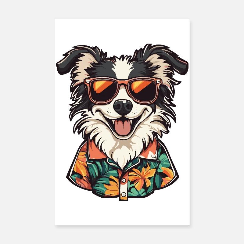 Border Collie Hund Comic Urlaub Poster 20x30 cm