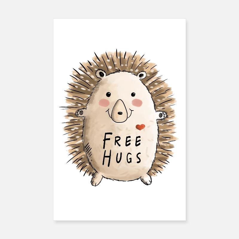 Free Hugs Igel I Kinder Comic Geschenk Herbst Poster 20x30 cm