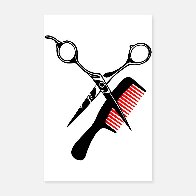 Ciseaux et logo de peigne pour salon de coiffure. Poster 20 x 30 cm