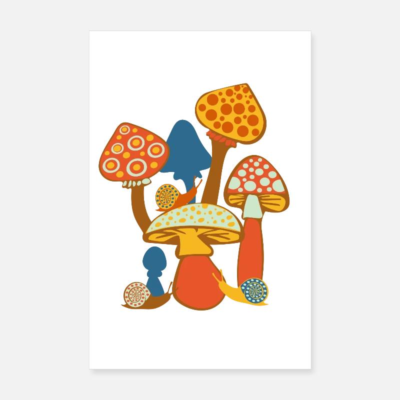 Süßes Pilzbild mit Schnecken - Poster 20x30 cm - Weiß