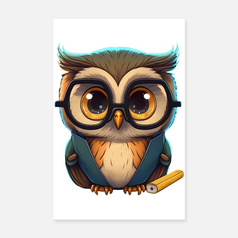 Hibou rusé avec des lunettes Poster 20 x 30 cm