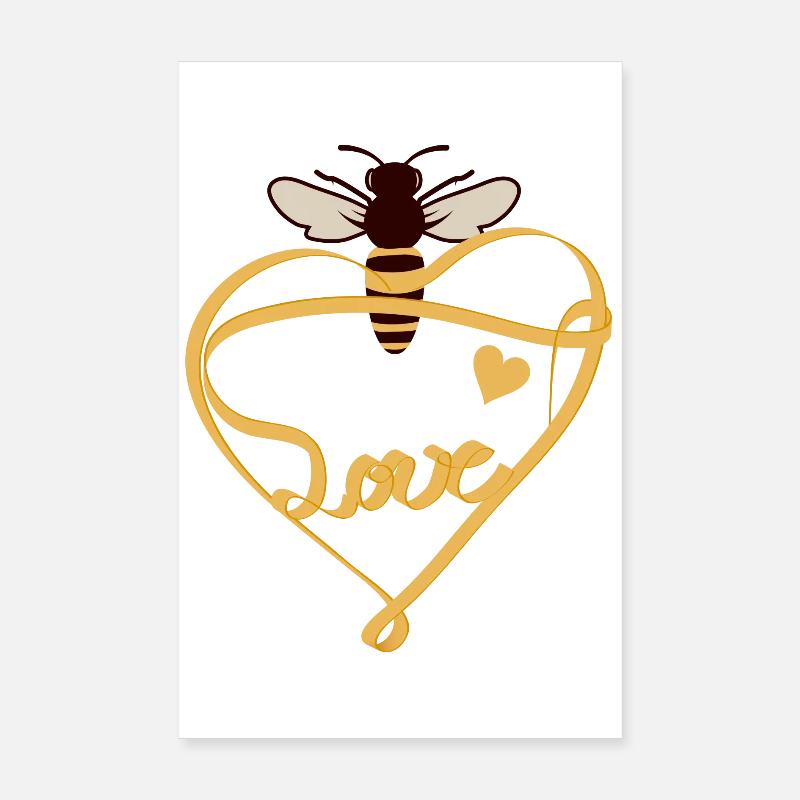 Abeille stylisée avec ruban jaune et beaucoup d’amour Poster 20 x 30 cm