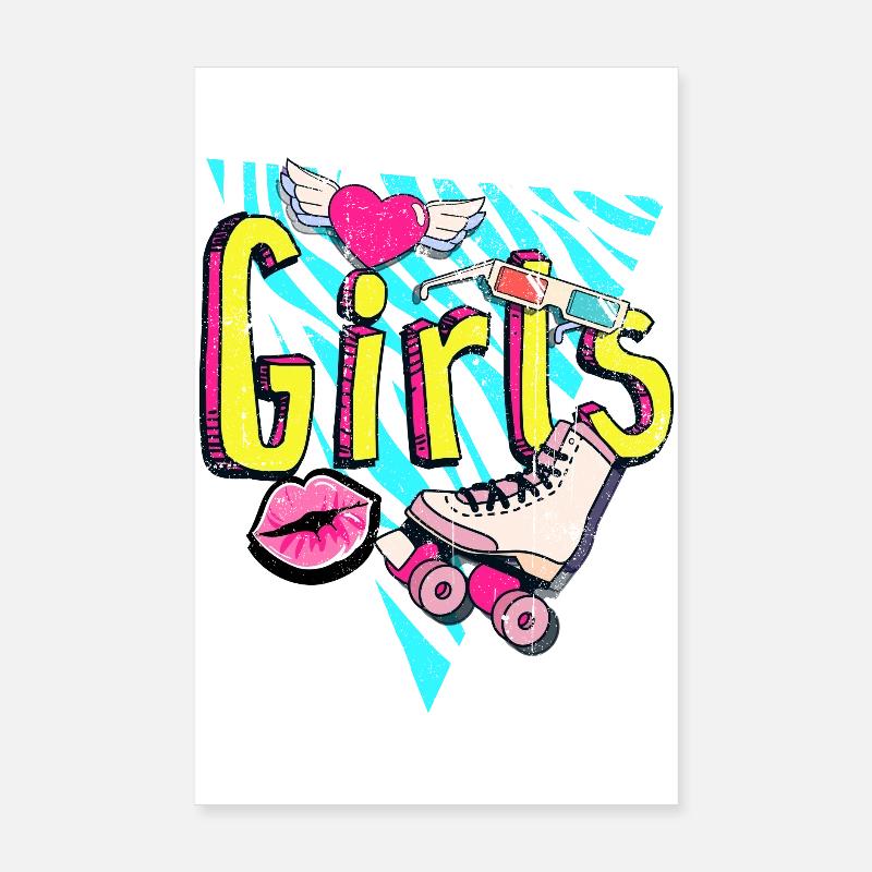 Filles Retro Roller Pop Art Poster 20 x 30 cm