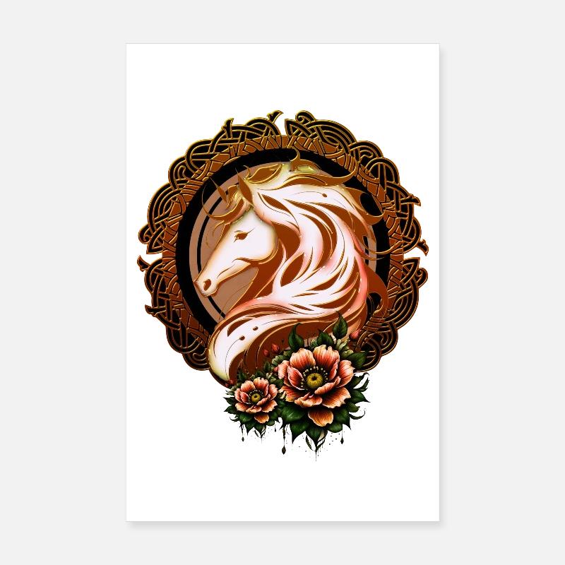 L’élégante tête de cheval ornée de fleurs. Poster 20 x 30 cm