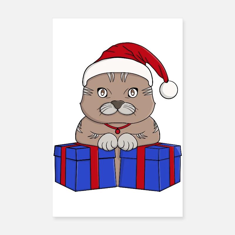 Mignon chat Père Noël Poster 20 x 30 cm