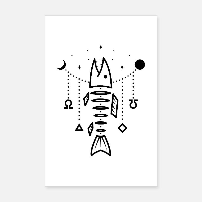 Pêche - Design Fish dans le style bohème Poster 20 x 30 cm
