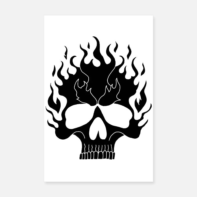 Crâne enflammé noir Poster 20 x 30 cm