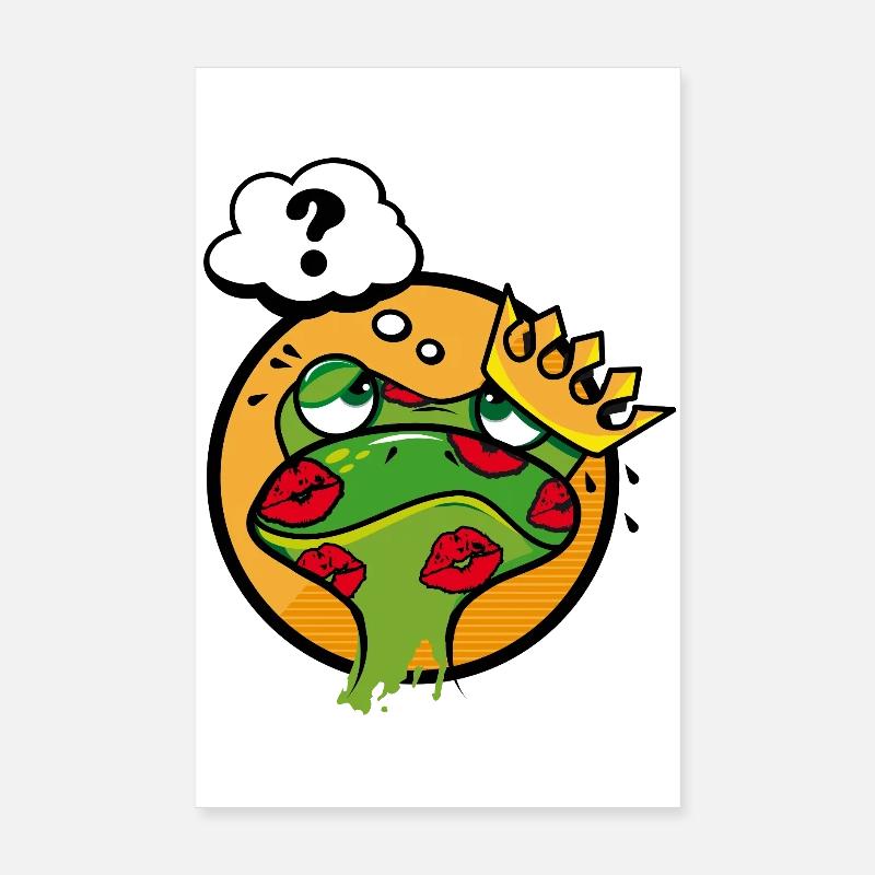 Grenouille embrassée avec couronne et point d’interrogation Poster 20 x 30 cm