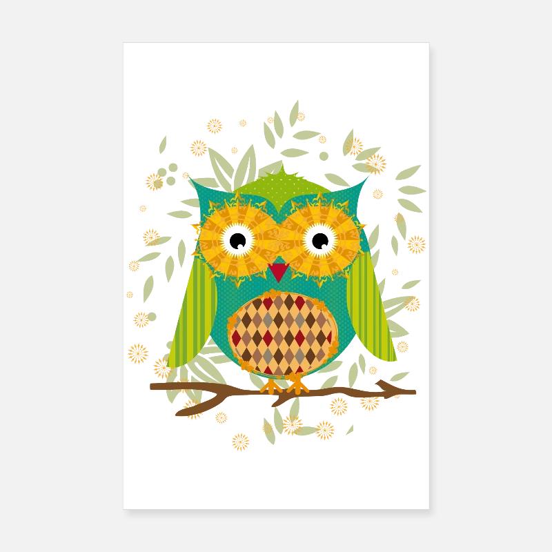 Hibou astucieusement conçu avec motif patchwork Poster 20 x 30 cm