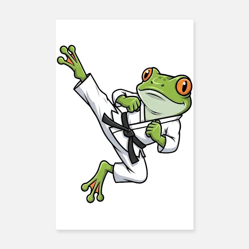 Whimsical Frog Toad Toad Karate Martial Arts Poster 8" x 12" (20x30 cm)