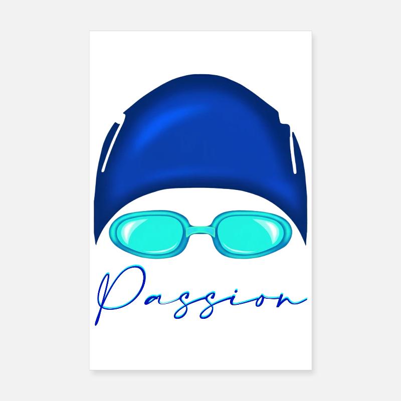 Passion Schwimmen Neon Blau - Poster 20x30 cm - Weiß