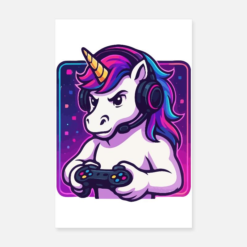 Neon Unicorn Gamer Poster 8" x 12" (20x30 cm)