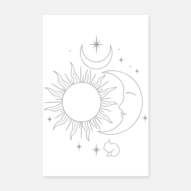 Celestial Sun & Moon Line Art Poster 8" x 12" (20x30 cm)