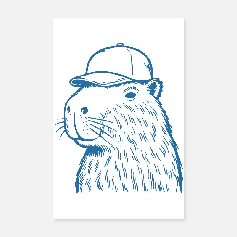 Capybara avec casquette de baseball Poster 20 x 30 cm