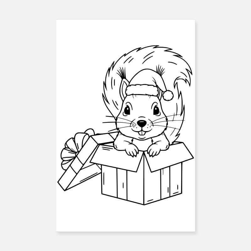 Süßes Weihnachts-Eichhörnchen in Geschenkbox Poster 20x30 cm
