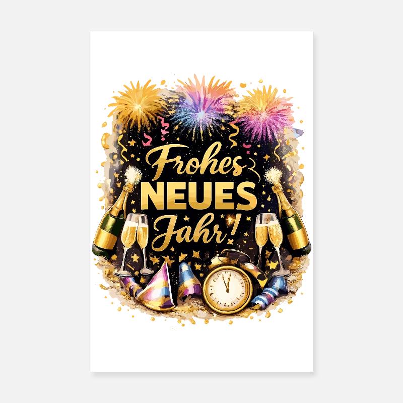 Happy New Year Countdown Fireworks Poster 8" x 12" (20x30 cm)