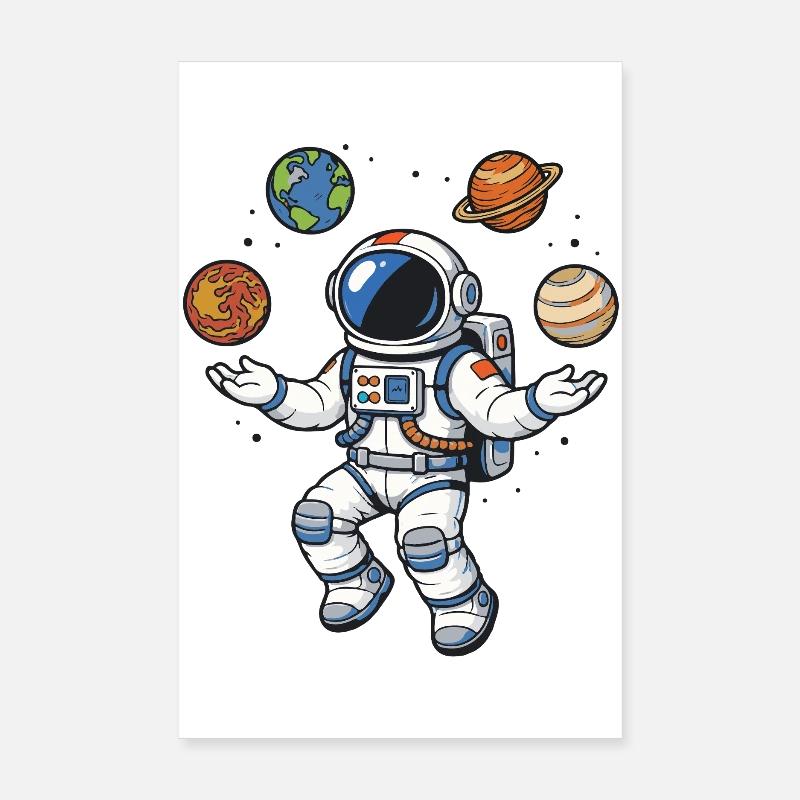 Schwebender Astronaut mit Planeten im Comic Stil Poster 20x30 cm