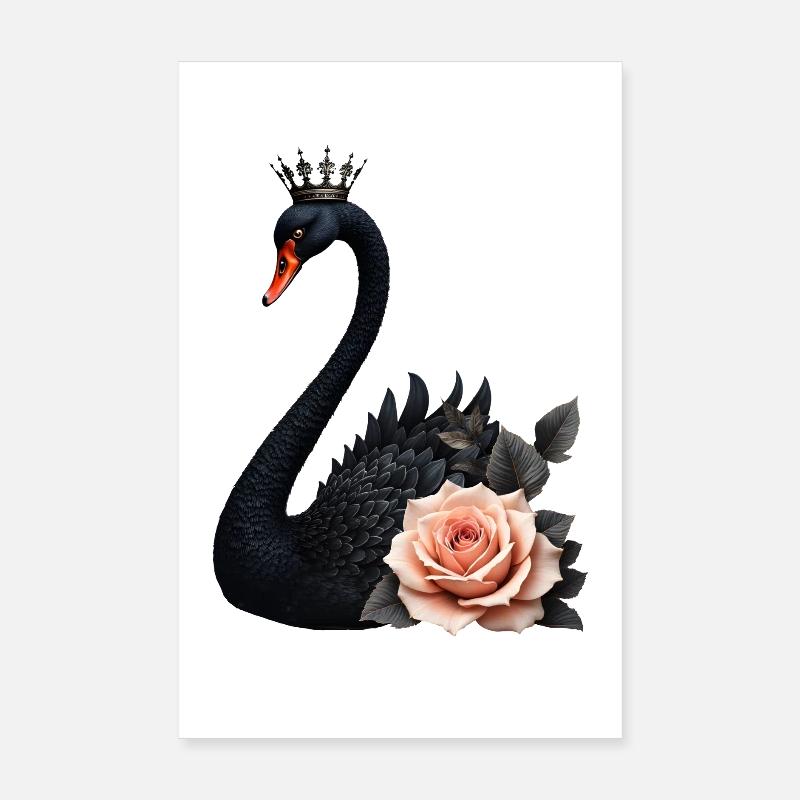 Schwarzer Schwan, gekrönt mit Rose Poster 20x30 cm