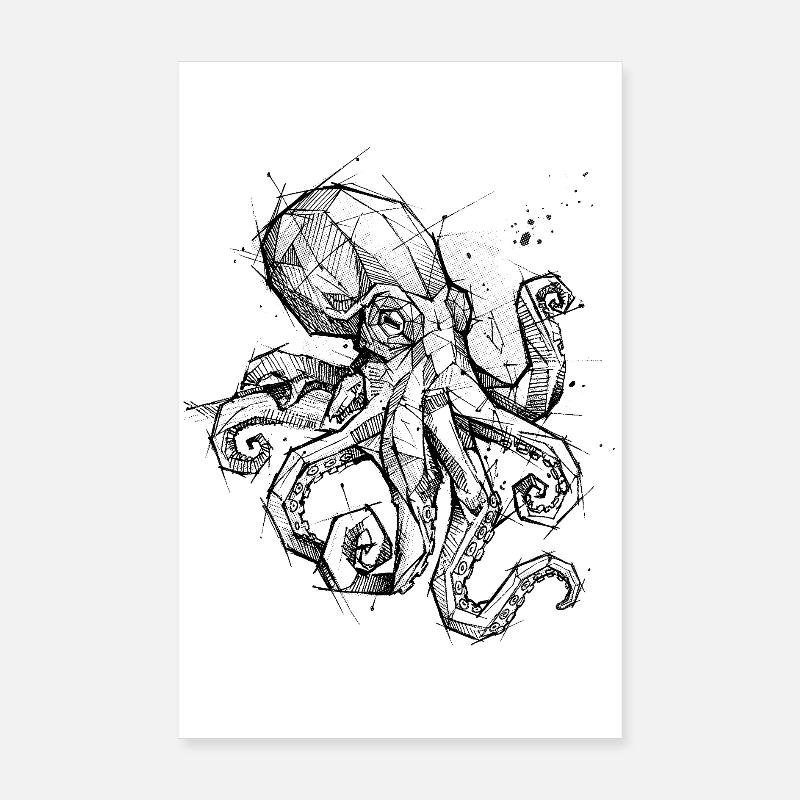 Oktopus Geometrisch - Modern Sketch Design Poster 20x30 cm