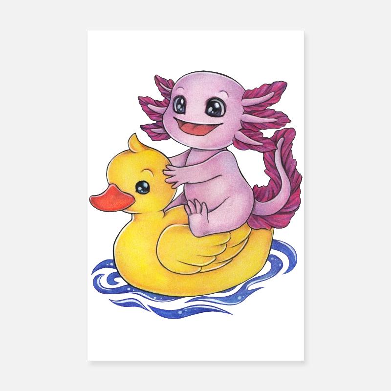 Niedliches Axolotl mit Quietscheentchen Lustig Poster 20x30 cm