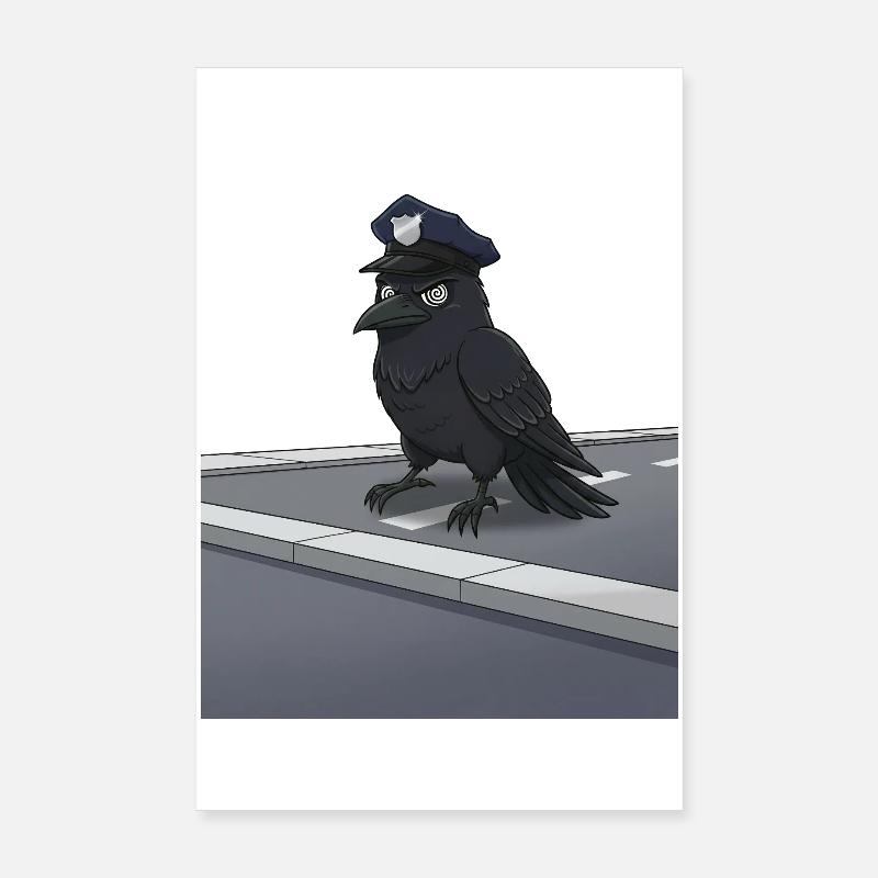 Rabe als Polizeibeamter auf Straße Poster 20x30 cm