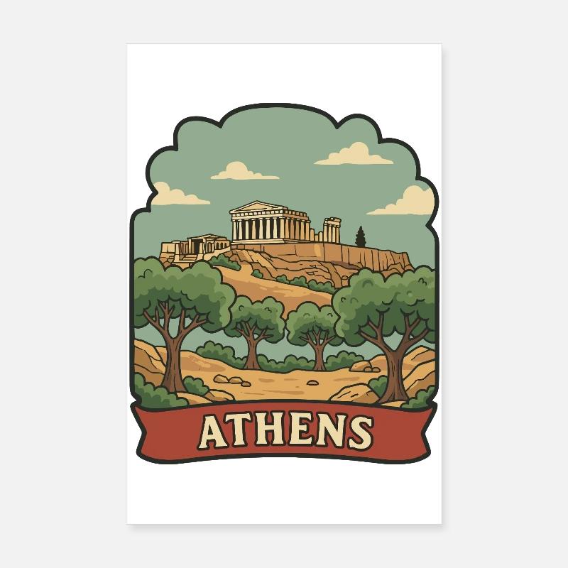 Insigne de voyage vintage de l’Acropole d’Athènes Grèce Poster 20 x 30 cm