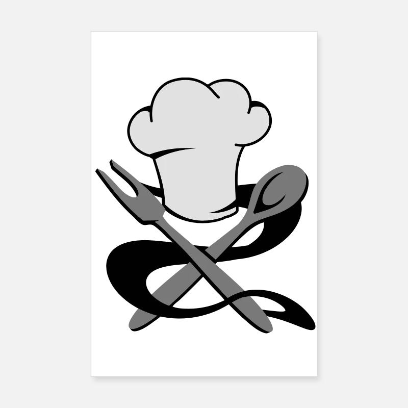 A chef's hat with spoon and fork Poster 8" x 12" (20x30 cm)
