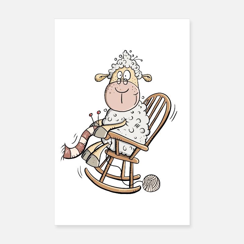 Strickendes Schaf I Oma Großmutter Fun Shirt - Poster 20x30 cm - Weiß